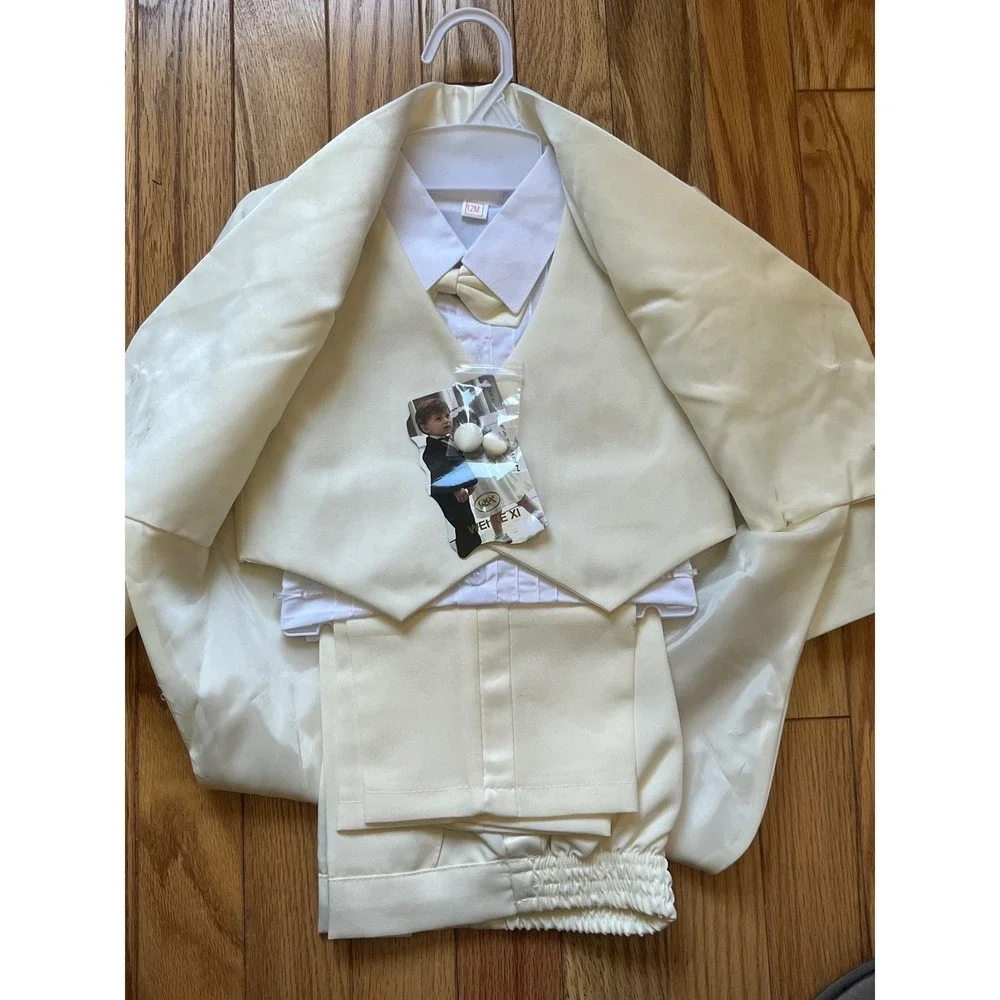 Baby Boys 5-Piece‎ Tuxedo Set Ivory Cream Tailcoat Suit Size 12M